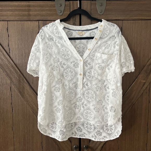 Pilcro by Anthropologie The Aly Puff-Sleeve Sheer Blouse Off White Size LP - Picture 4 of 8